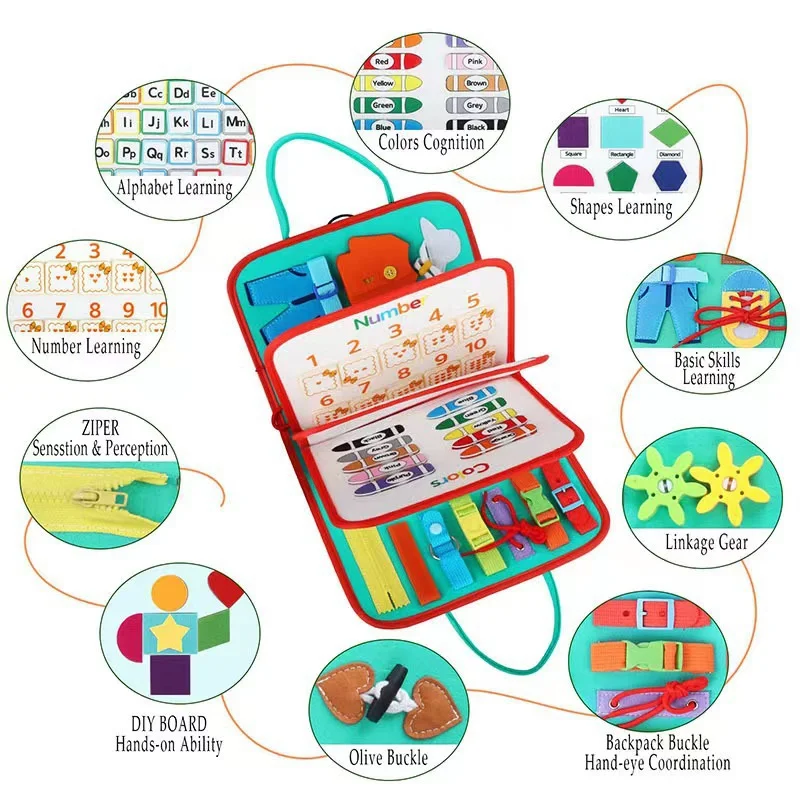 Preschool Educational Busy Board Book Kids Sensory Montessori Travel Toys Activities Learning Board Felt Toddler Busy Board