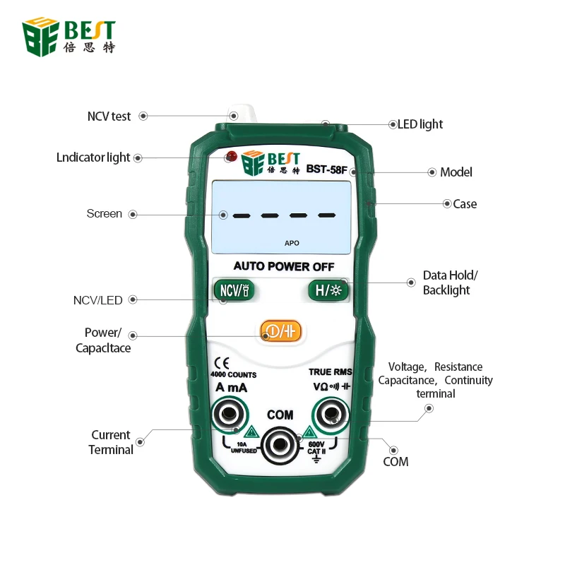 Digital Multimeter tester autoranging True rms automotriz multimetro with NCV DATA HOLD LCD backlight+Flashlight