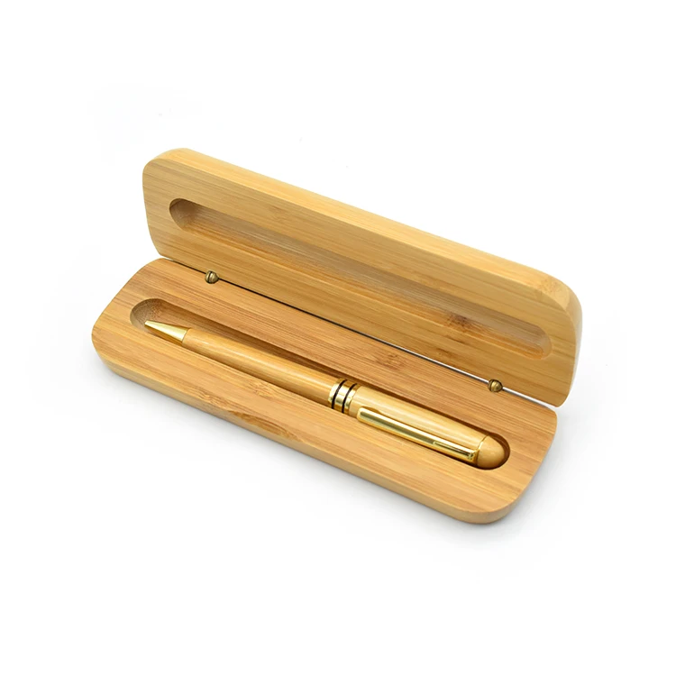 Hot sale engrave logo bamboo pen promotional ballpoint pen gift set with box