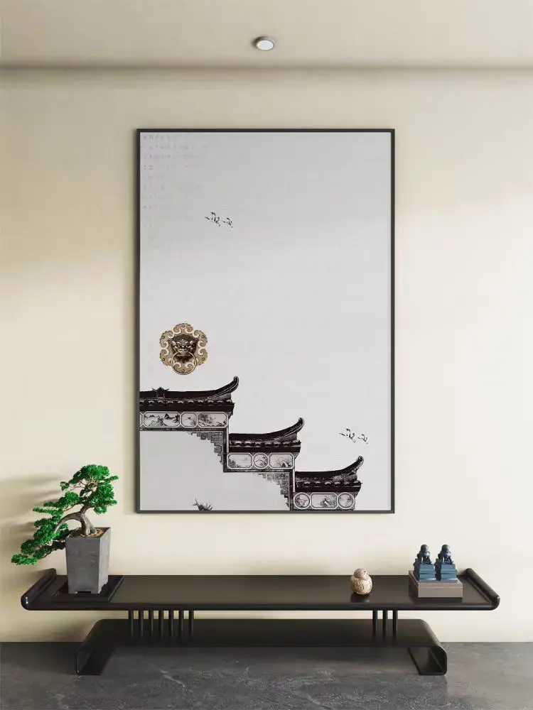 Customized spray painted Chinese style mural hanging restaurant tea room painting