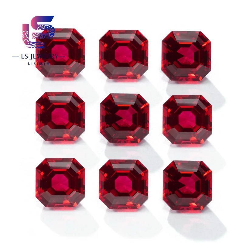 Colorful Lab Grown Gemstone Colombian Zambian Emerald Asscher Cut 1 Carat 2 Carat Lab Grown Sapphire Ruby Pink Gemstone