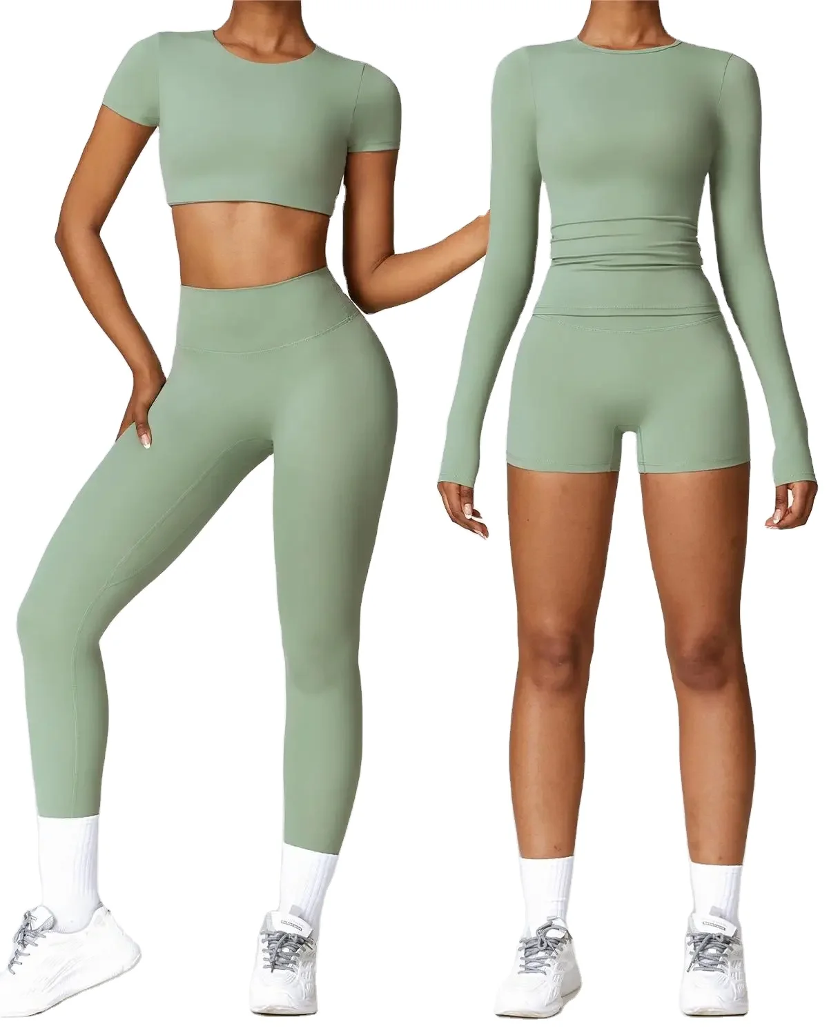 Autumn 5Pcs Sexy Bra Legging Shorts Long Sleeve Top Outdoor Workout Gym Fitness Clothing Active Wear Sports Yoga Set Women