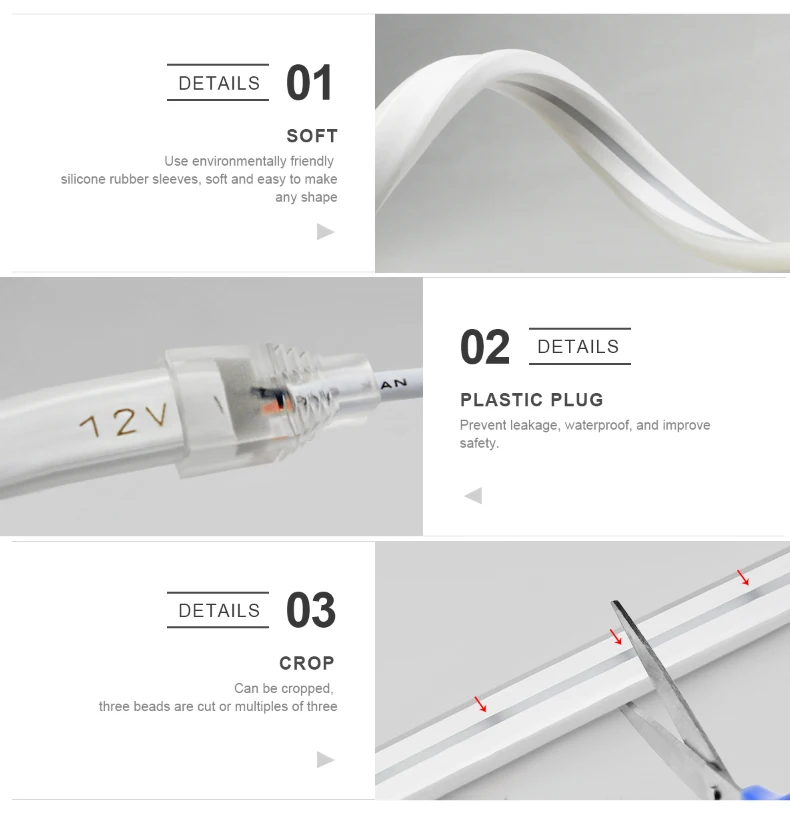 1cm Cut 50 Meter Silicon Neon Dc12V Dc24V 5Mm 6Mm 8Mm Side Top View Led Neon Lights Strip Ip67 Led Neon Flex