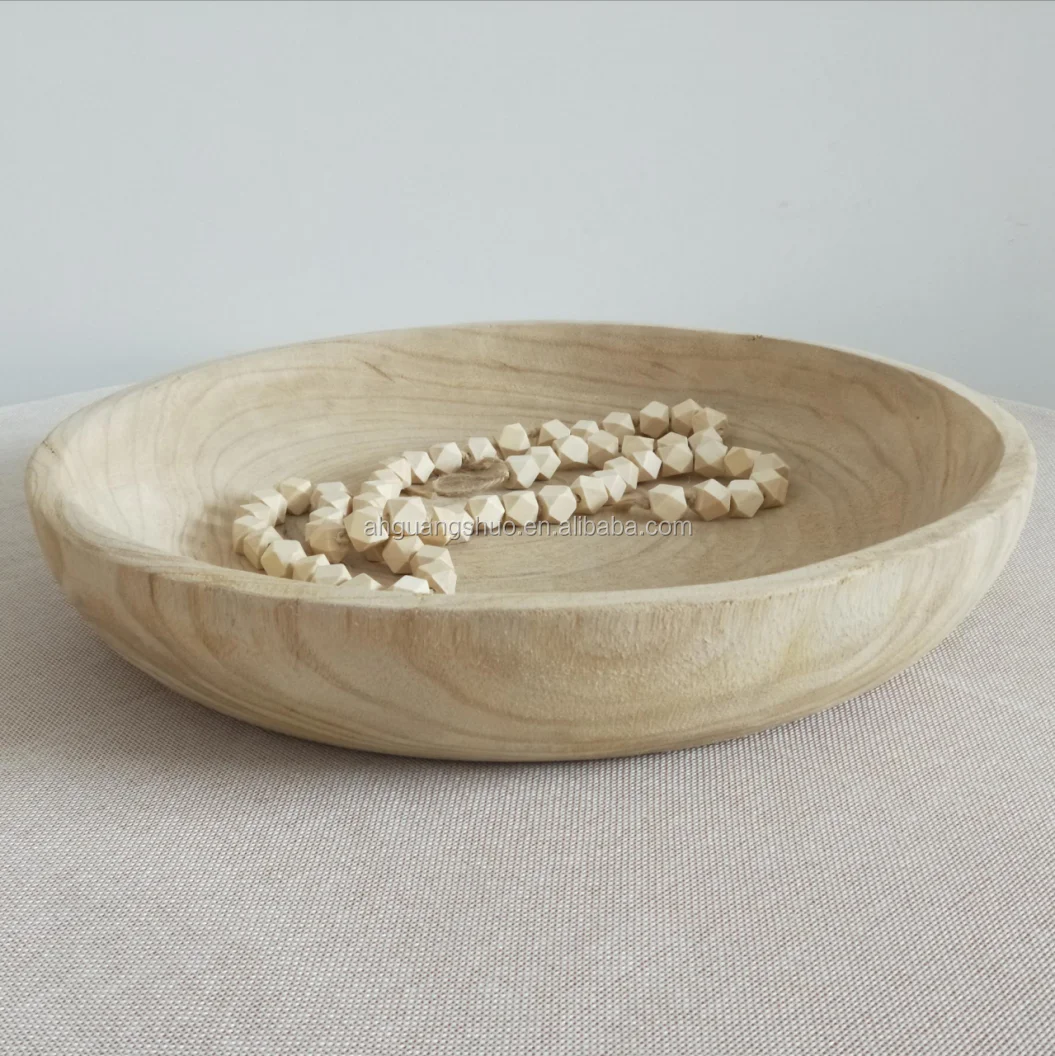 Rustic Village Style Lightweight Strong Paulownia Round Wood Tray/	 wooden tray set