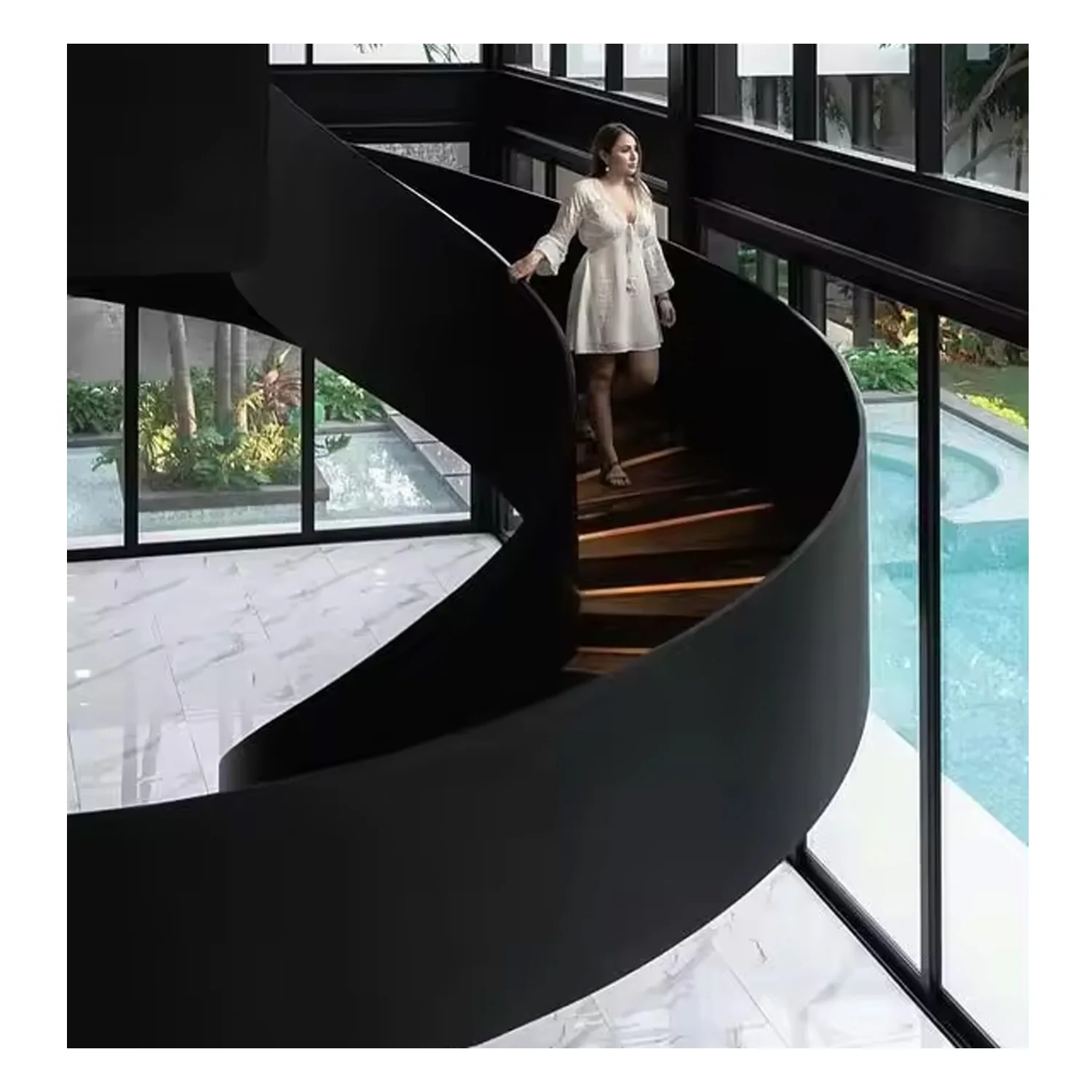 stairs design Foshan factory high quality metal staircase modern villa curved stair China spiral staircase