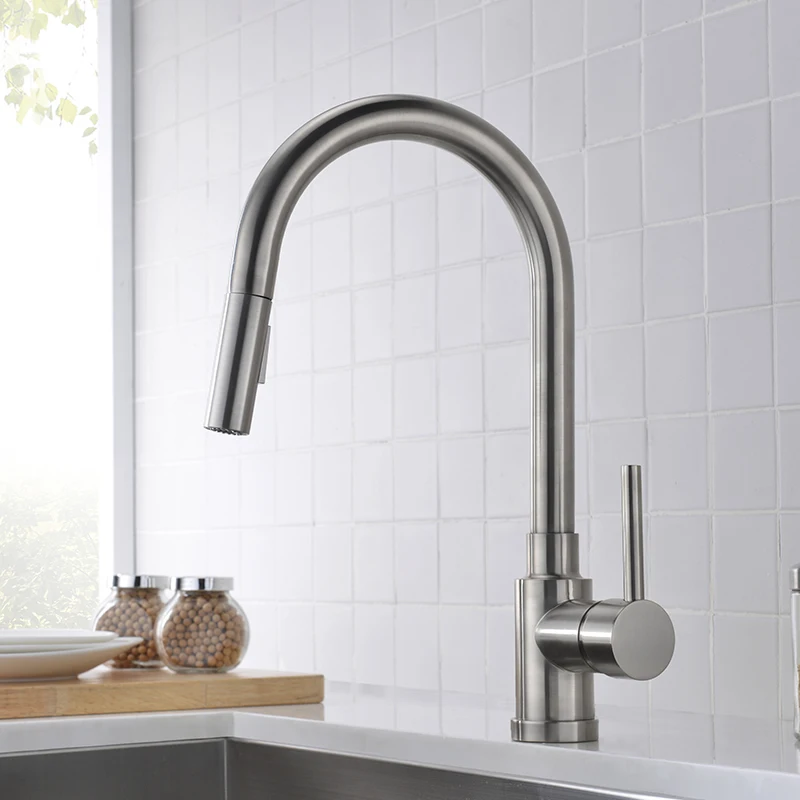 High End Pull Flexible 304 Stainless Steel Kitchen Sink Faucet Mixer Taps
