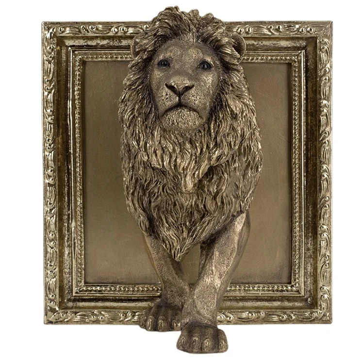 Jiayi Craft Custom Lion Head Wall Sculpture Animal Decoration Wall Arts Lion Head Sculpture