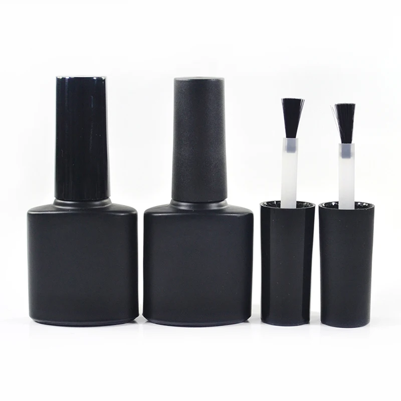 Custom logo printing empty 5ml 7ml 10ml 11ml 13ml 15ml matte black UV gel glass nail polish bottles with brush cap