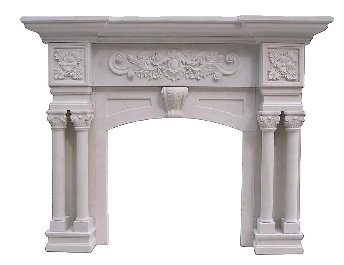 Small white marble small arched door gas fireplace indoor mantel