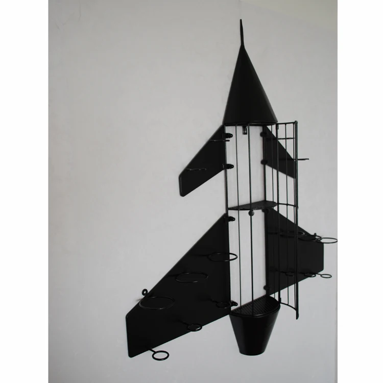 Wine Rack Airplane Shaped Wall Mounted Wine Rack with Glass Holder for Home Decoration