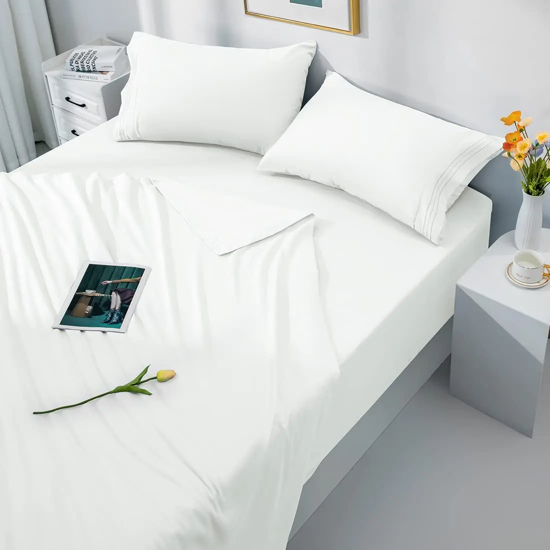 Простыня Натяжная однотонная из 100% хлопка готовая к отправке со