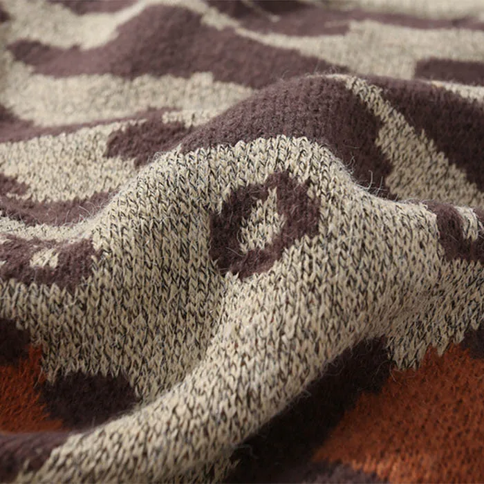 autumn winter plain crewneck sweatshirt custom knit leopard cardigan cotton sweater men