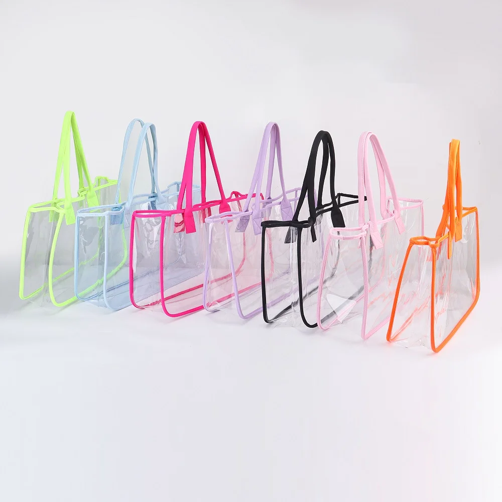 Custom Transparent Large Clear Pvc Shoulder Shopper Beach Bag Tote Travel Handbag Large Transparent PVC Clear Tote Bag