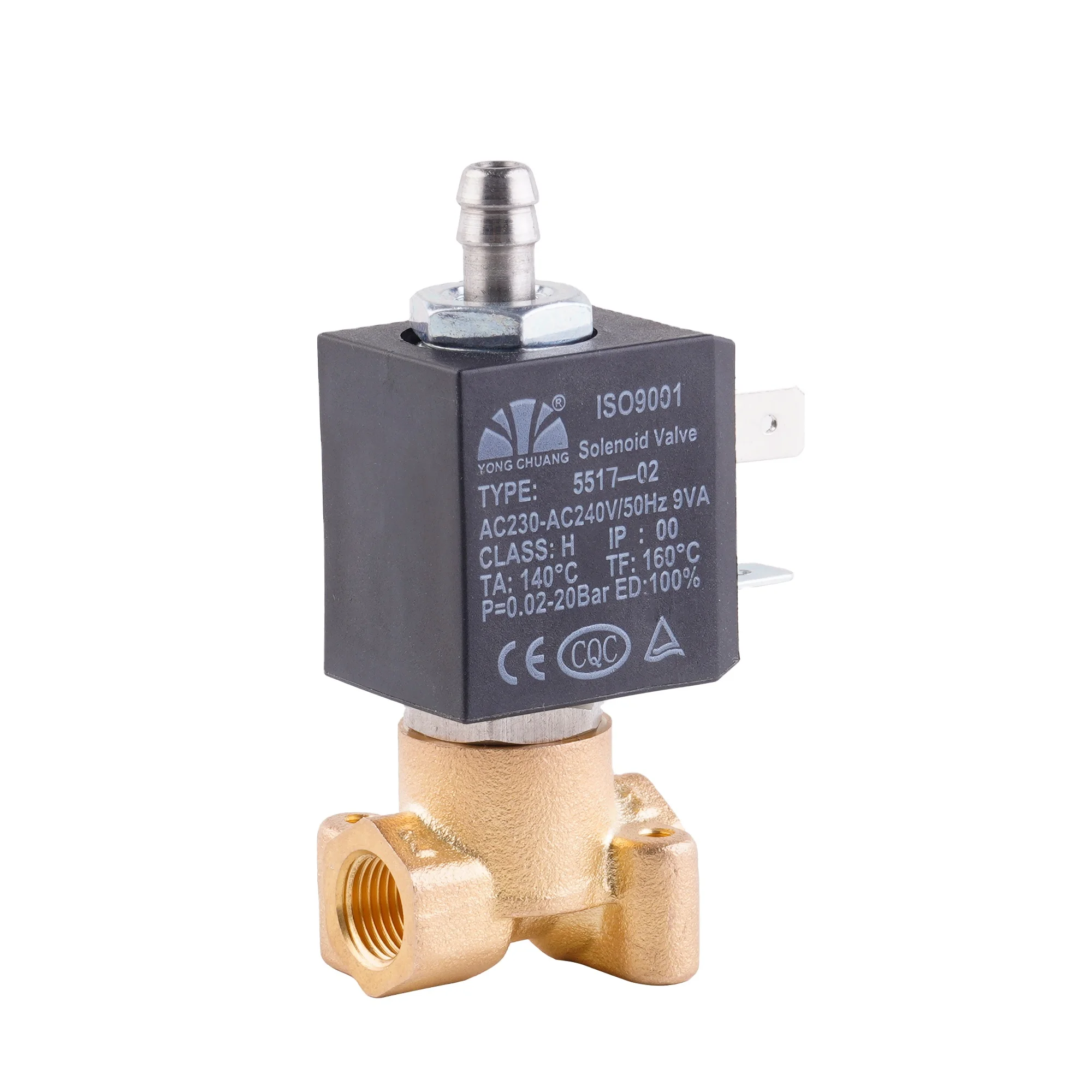 Yongchuang 5515A-02  3 way ruby seal brass miniature solenoid valve for coffee machine and beverage industry