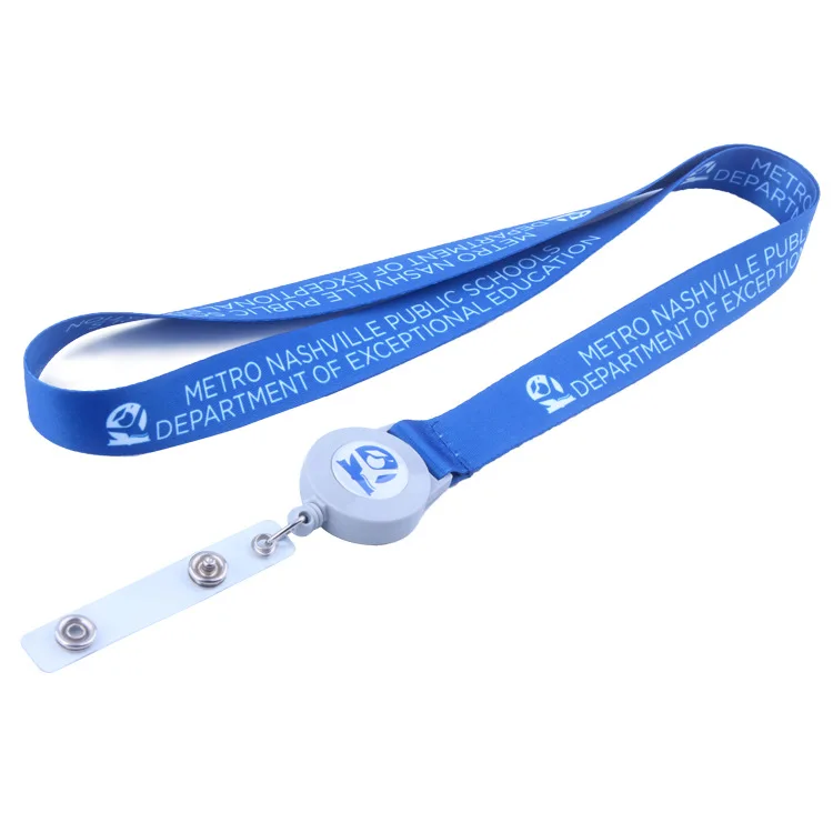 Hot sale blue retractable reels key chains neck lanyard band for id badge holder for business school event