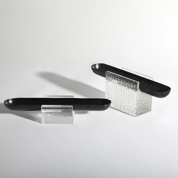 Luxury decorative metal crystal golden decor storage tray for home serving tray