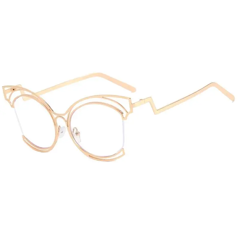 0727 New Fashion Ins Irregular Hollow Design Eyeglasses Metal Frames Custom Eyewear Anti Blue Light Oversized Cat Eye Glasses