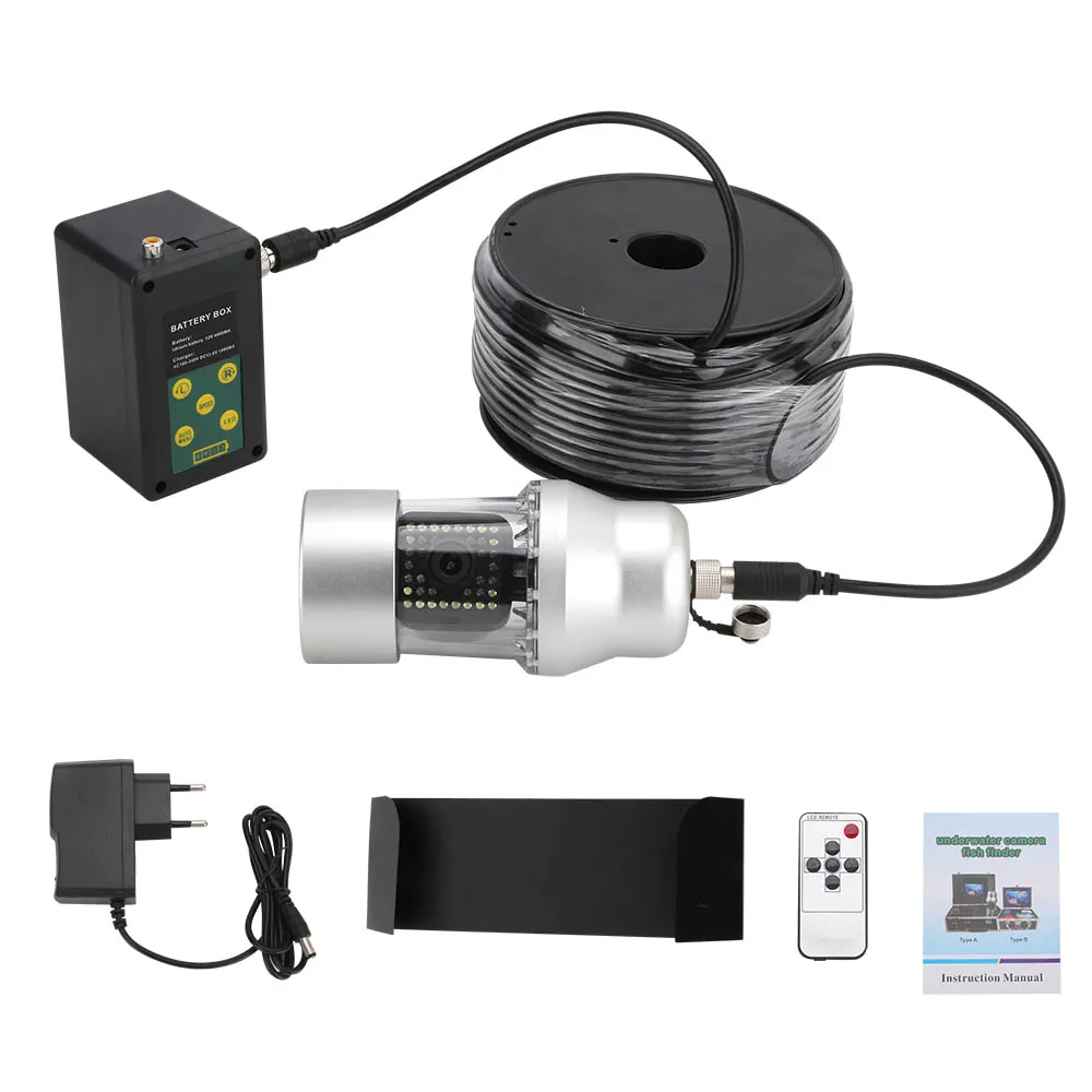 50m 360 Degree Rotating Underwater Fishing Camera Fish Finder with 9 inch Color IP68 Waterproof 38 LEDs