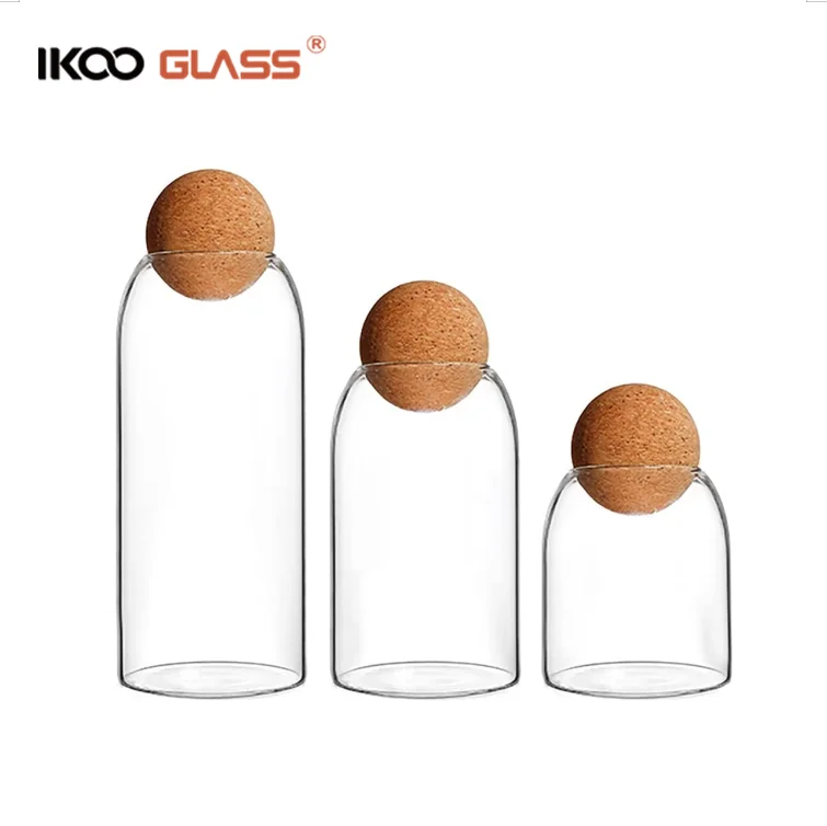 Good sealing high borosilicate glass jar with cork lid Different Sizes Coffee Container for Kitchen Counter, Pantry, Tea, Sugar