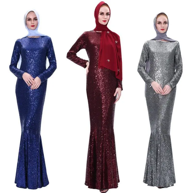 5038 Kuwii Manufacturer well made  ramadan sequins mermaid evening gown elegant dress abaya turkey muslim evening dress