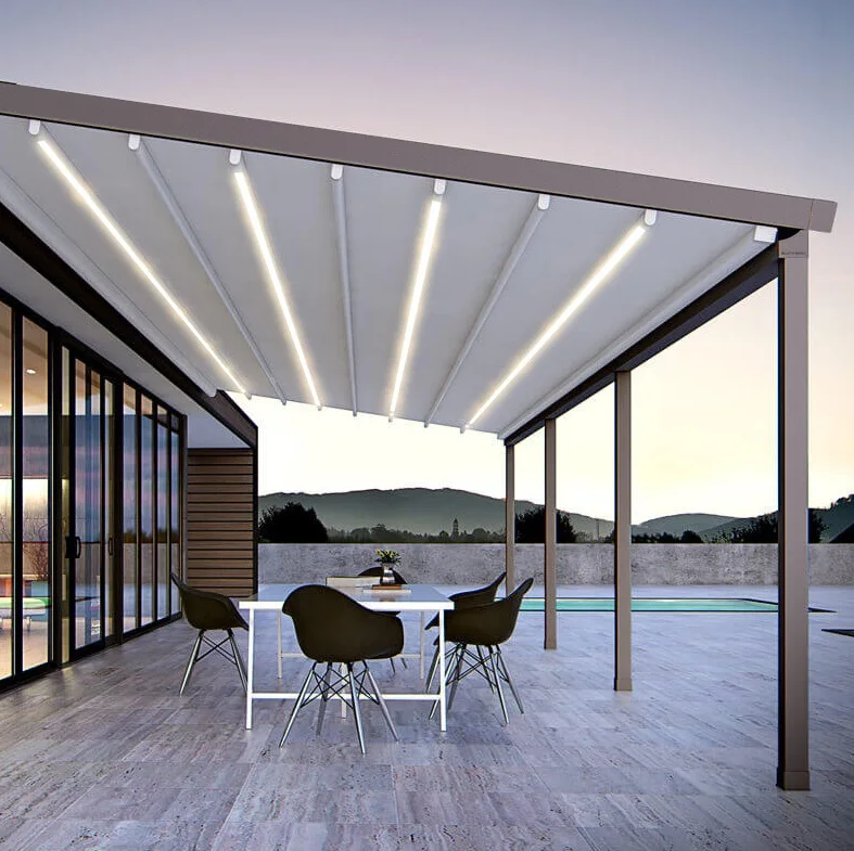 Led Retractable Patio Awning Roof Louvered Aluminium Profile Steel Pergola With Canopy