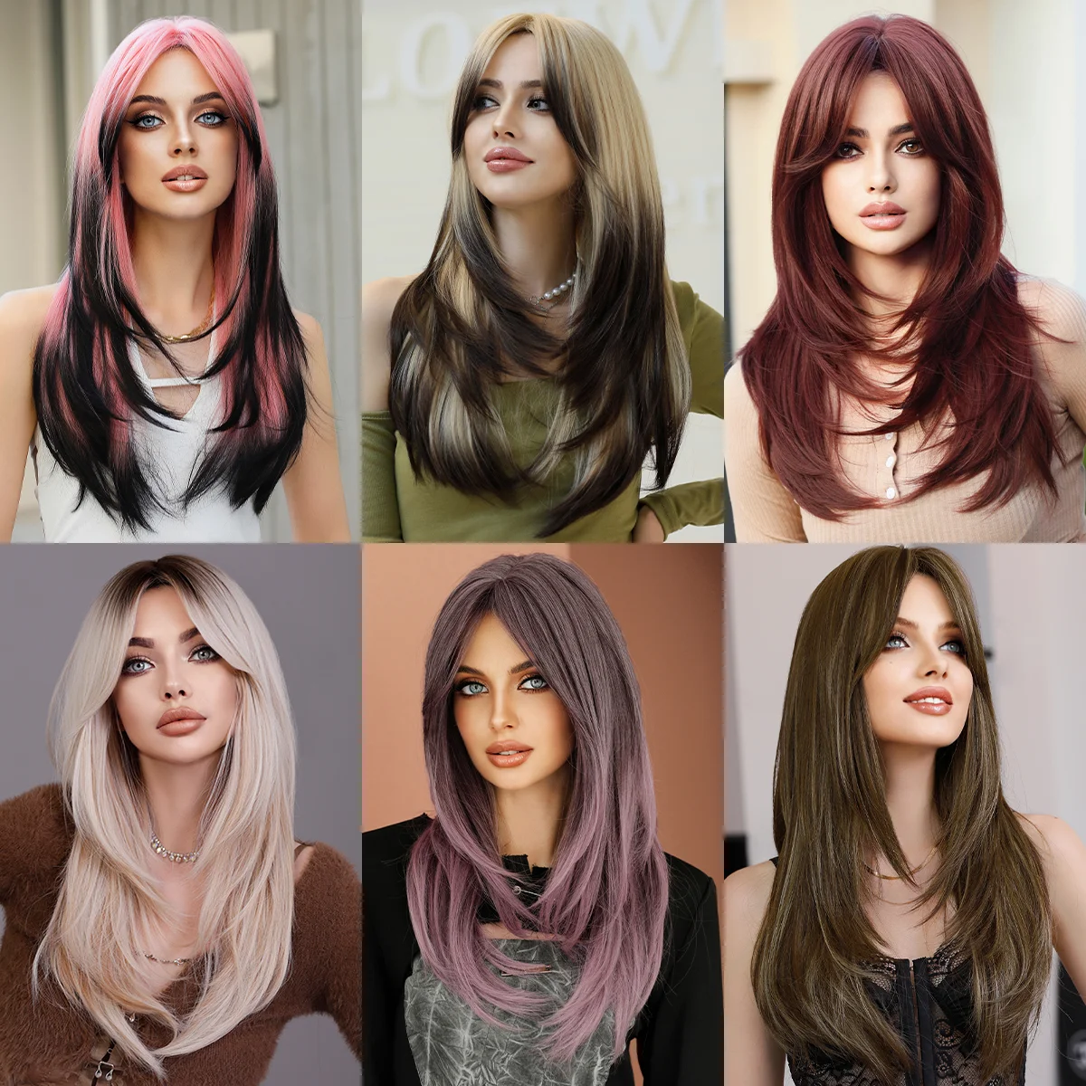 Wholesale Honey Blonde Wig with Bangs Long Brown Wigs for Women Layered Heat Resistant Synthetic Wigs Pelucas Perruques Peruca