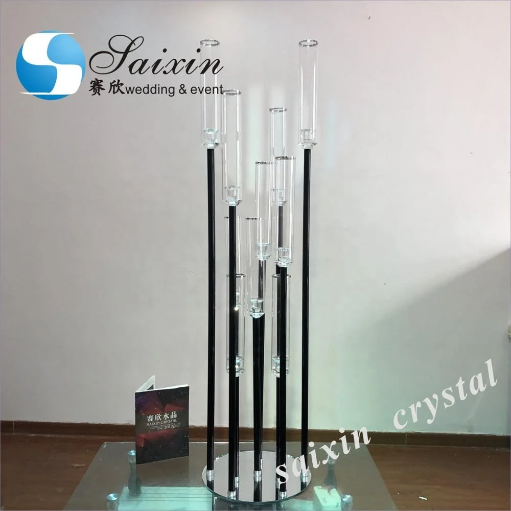 ZT-431 Modern 10arms sticks tall  black crystal centerpieces for wedding
