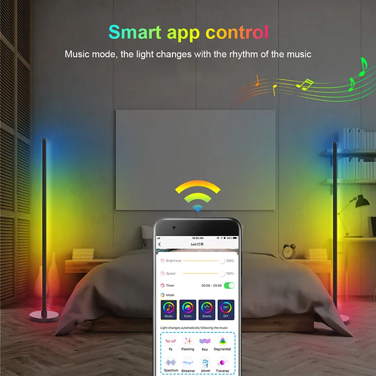 High quality Living Room Dimmable Smart remote multicolor nordic led lamp floor 5050SMD Modern Designer RGB led Floor Lamps