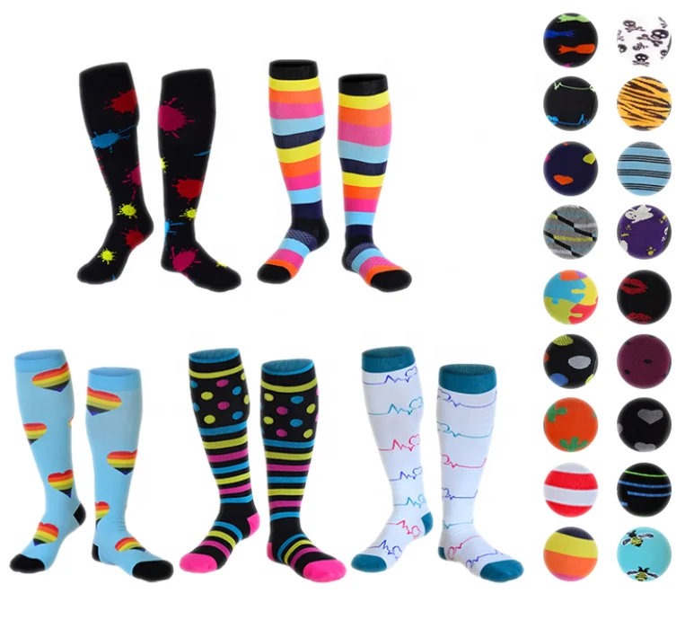 Knee High Unisex Heart Striped Athletic Bike Cycling Long Stockings Compression Socks Nurse Basketball Socks Men