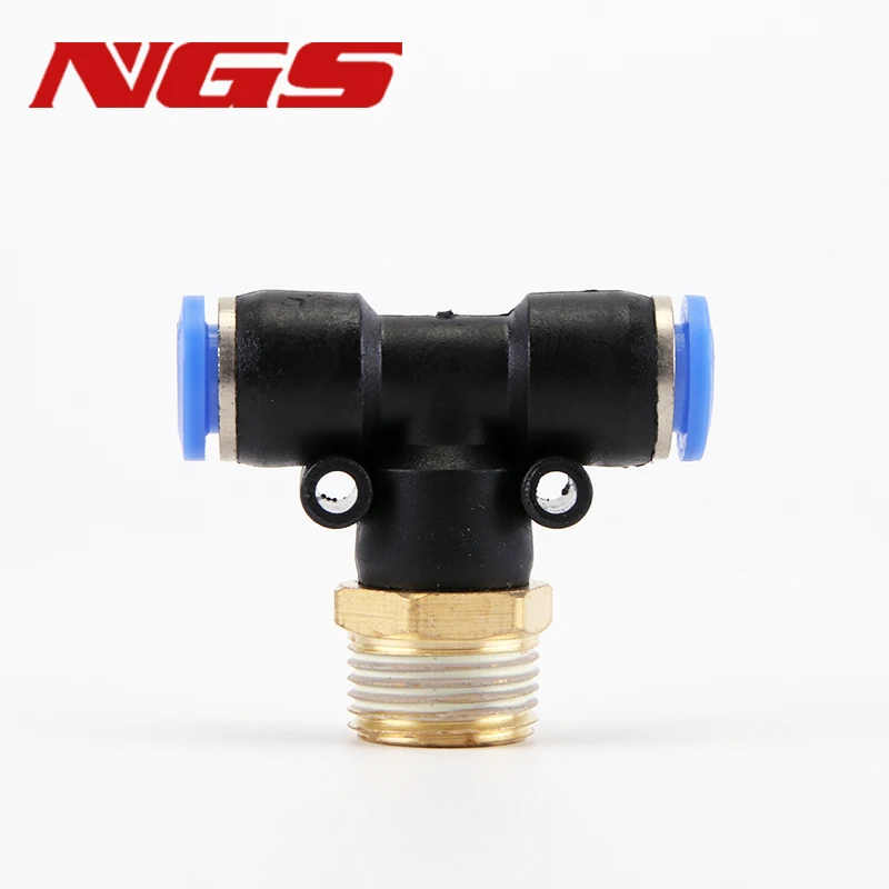 PB Pneumatic Piping Male Thread Tee Shaped Three-way Quick Connector Adapter PB4 6 8 10 12 14 16-M5/01/02/03/04/06