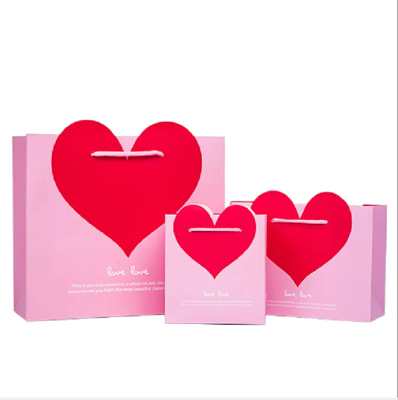 Accept custom logo shape of love wedding candy gift wrapping paper handle bag