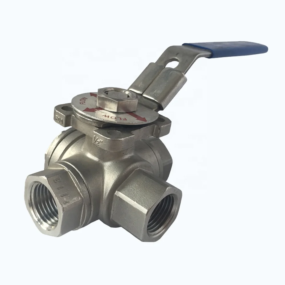 Thread Connection 1000WOG Stainless Steel Three Way Ball Valve with Platform SS316 Material T Type