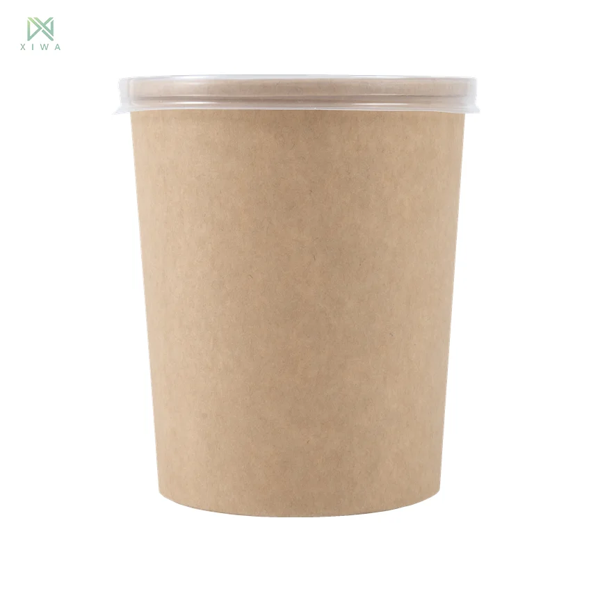 Рекомендуемая для ресторана Одноразовая чашка для супа из крафтовой бумаги, контейнер для супа на вынос, упаковка для лапши на вынос и лапши