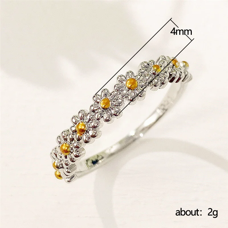 High quality Little Daisy flowers Copper plating Ms ring Sweet Double color flower ring for women