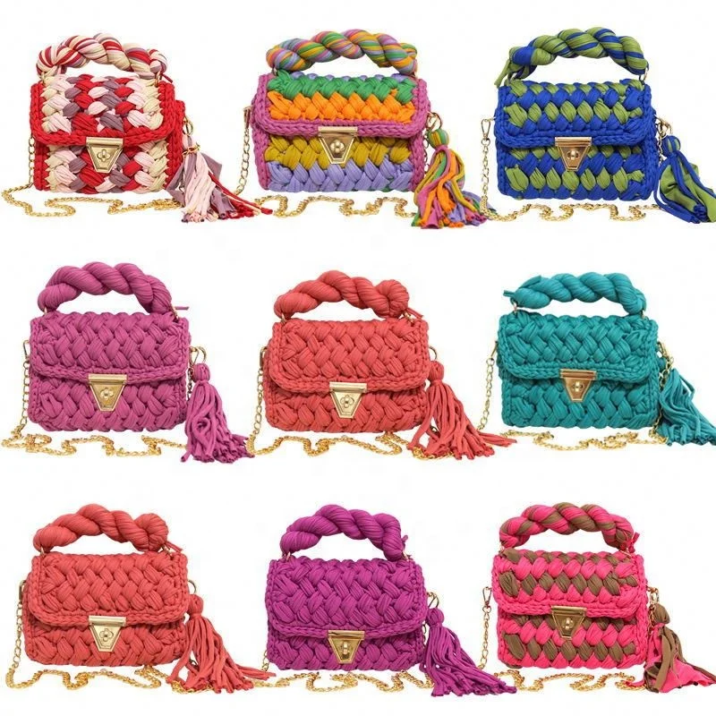 Women Cotton Crochet Tassel Shoulder Bag Luxury Crochet Handmade Bag