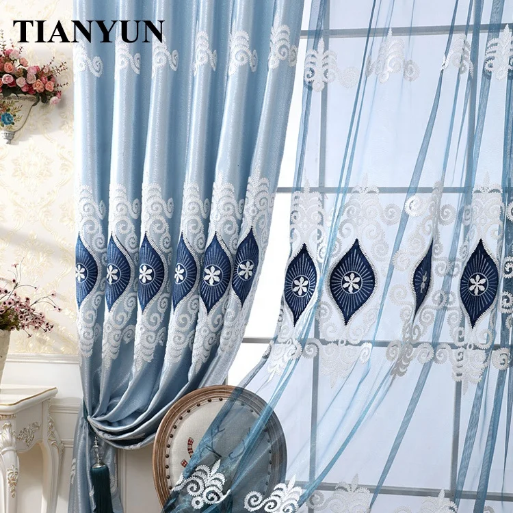 European and American Style Embroidery Warm and Cold Insulating Thermal Abstract Curtains and Bedsheets