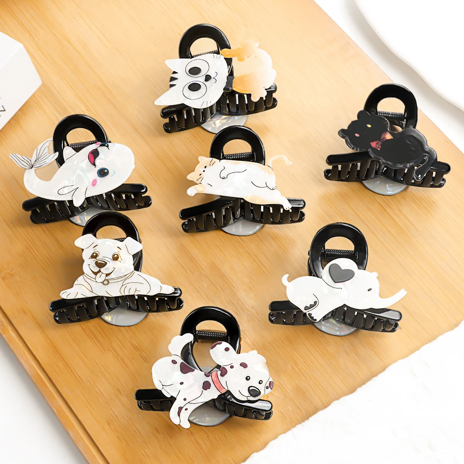 New Cute Lovely Animal Printed Dog Cat Elephant Shape Hair Claw Clip Double Side Asymmetry Hairclaw Creative Hair Accessories