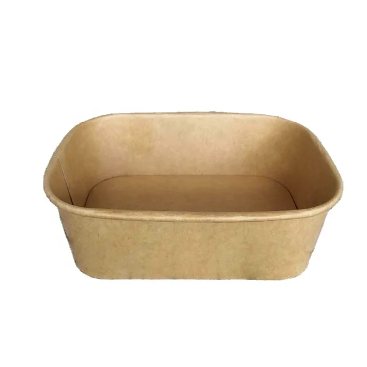 
2021 Manaufacturer Rectangular paper bowl kraft white eco-friendly paper box packaging take away with PP lid 750ml 
