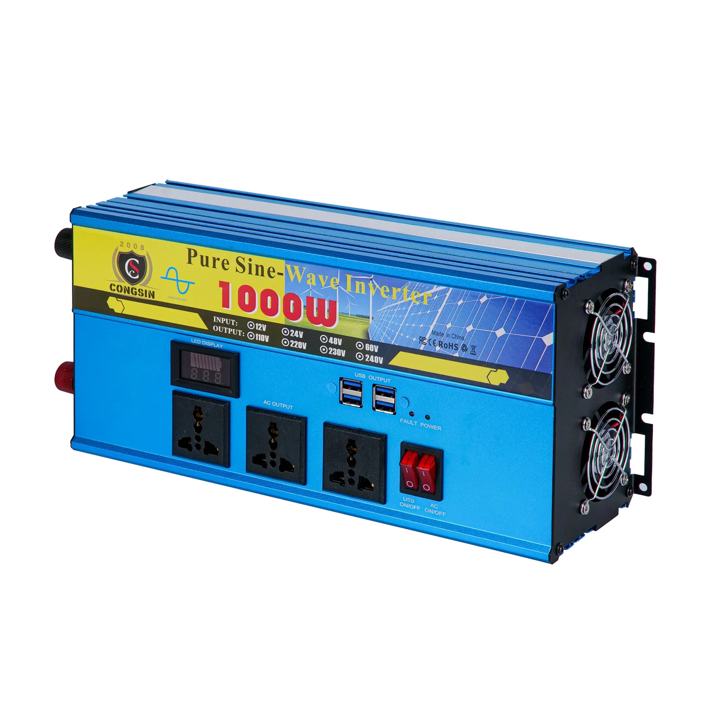 High Quality 1000W Pure Sine Wave Inverter DC 12v 24v AC 110v 220v Solar Inverter Power Supply