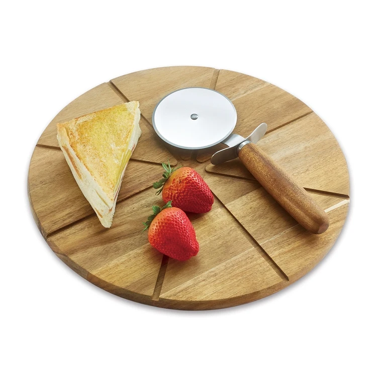 Factory Direct Selling High Temperature Glue-free Round Wood Chopping Board Custom Wood Pizza Board Set