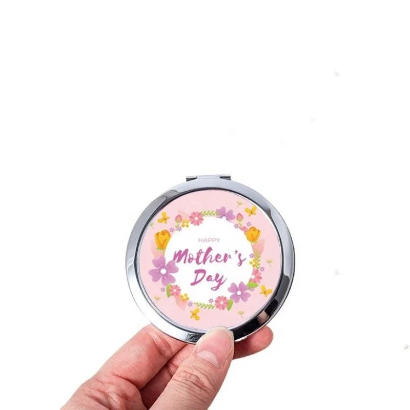 Wholesale Custom 7CM Double Side Foldable Cosmetic Mirror Logo Pattern Pocket Beauty Mirror for Wedding Birthday Makeup Dressing