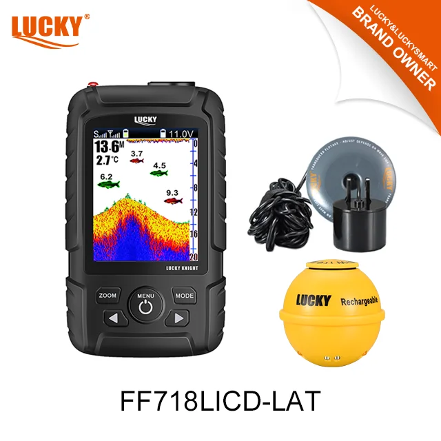 Lucky fishing equipment portable fish finder FF718LICD-LAT 2.8inch colored Dot-Matrix Display LA wireless sensor transducer