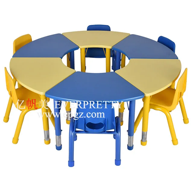 Colorful Wooden Square Shape Adjustable Four Kids Table and Chair Kindergarten Set