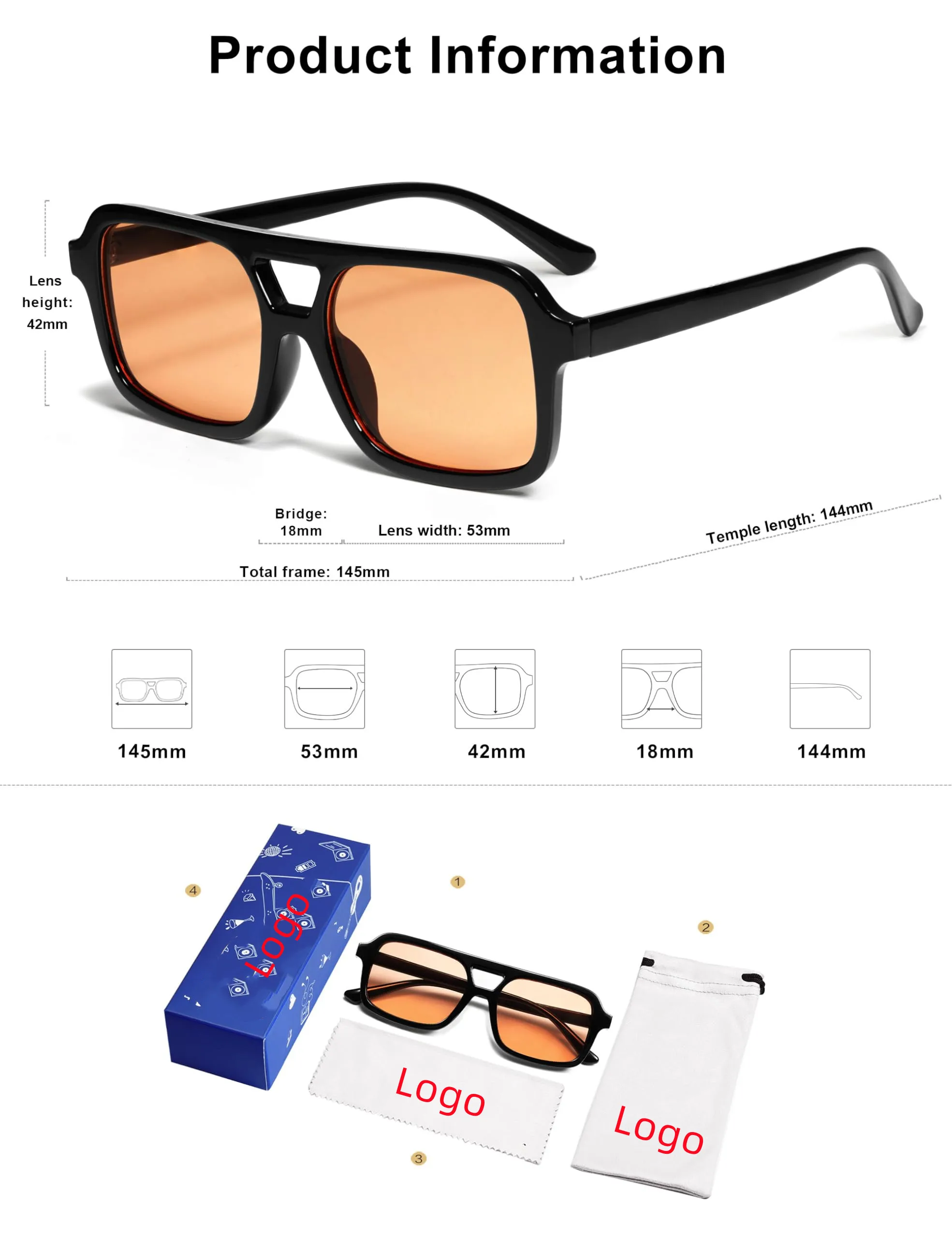 2024 new design Retro 70 s Square Aviator UV 400 PC Sunglasses traveling  Vintage Rectangle  Sunglasses  Irregular Orange Lens
