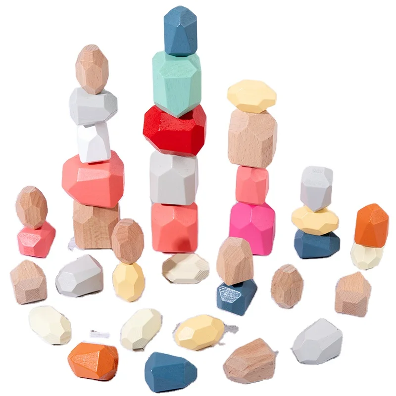 
Wooden Sorting Stacking Balancing Stone Rocks Educational Preschool Learning Toys Lightweight Puzzle Set For Kids 