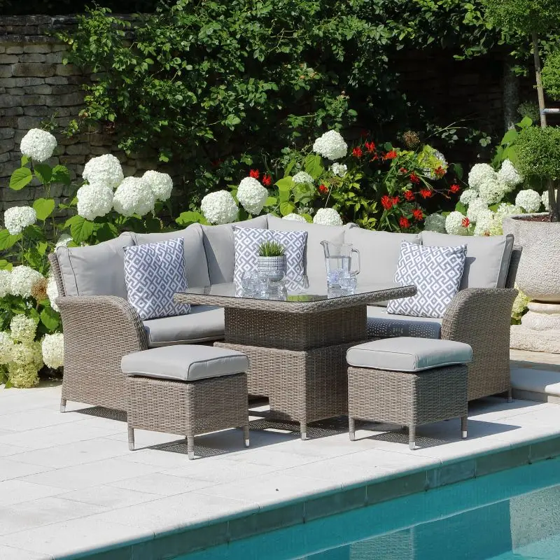 Factory wholesale price modern rattan lift table backyard sectional garden sofa set rattan sofa with lift table