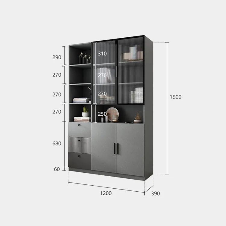 Modern Simple Bookshelf 2 3 Door Wooden Bookcase With Glass Door And Drawer