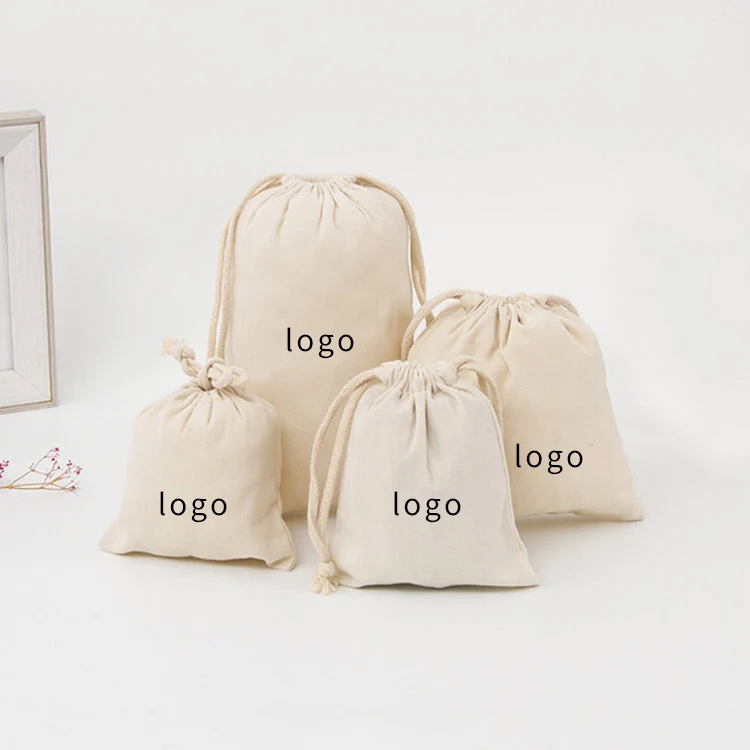 Wholesale Promotional Calico Organic small custom printed gift canvas muslin pouch drawstring cotton bag