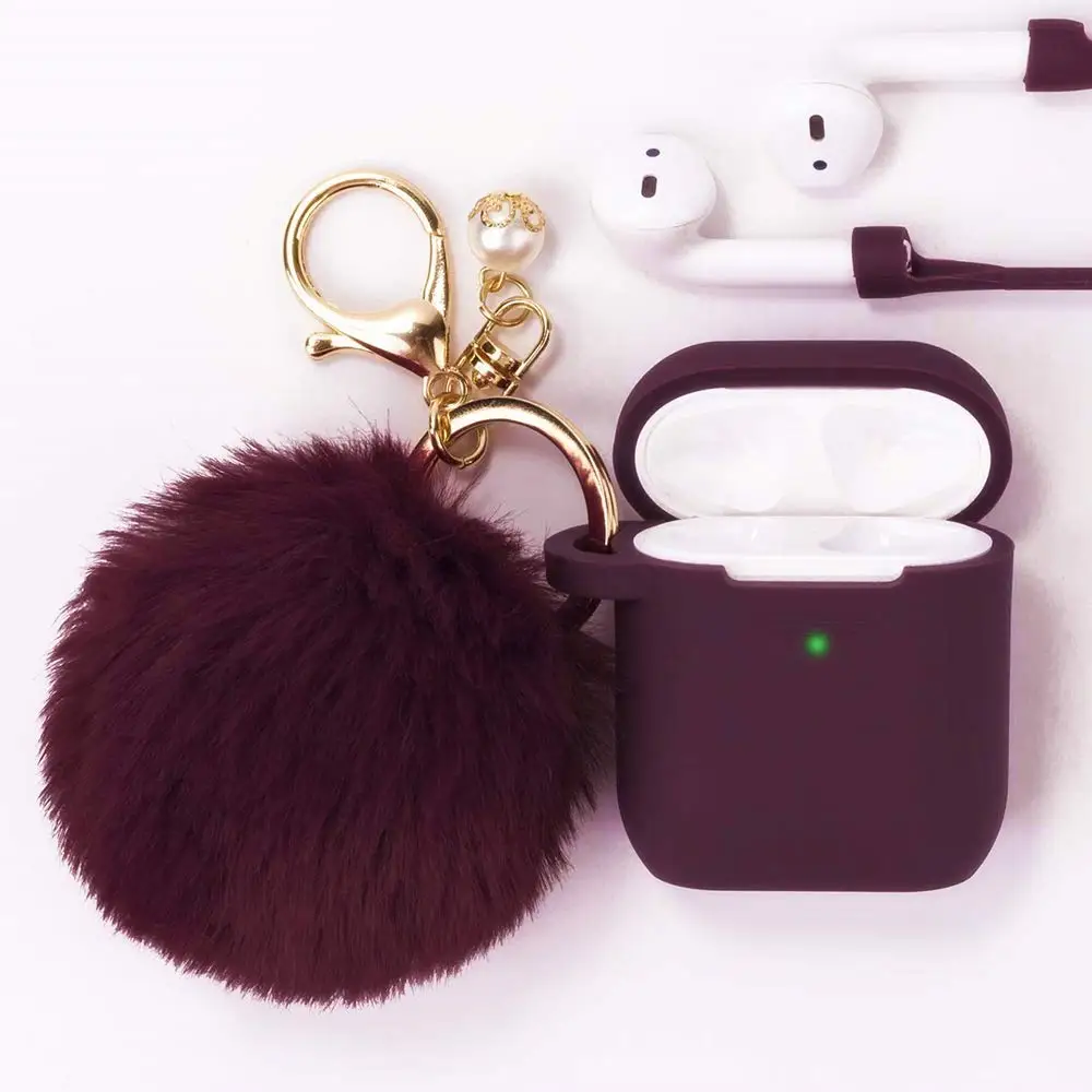 Cute hairy ball silicone earphone shell keychain soft silicone earmuffs airpod protective cover