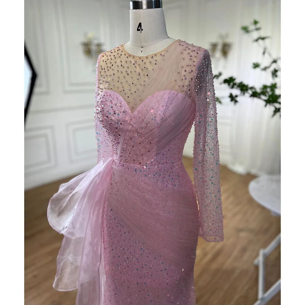 Pink Mermaid Long Sleeves Elegant Evening Party Dresses Serene Hill LA71746 Formal Event Gowns For Women